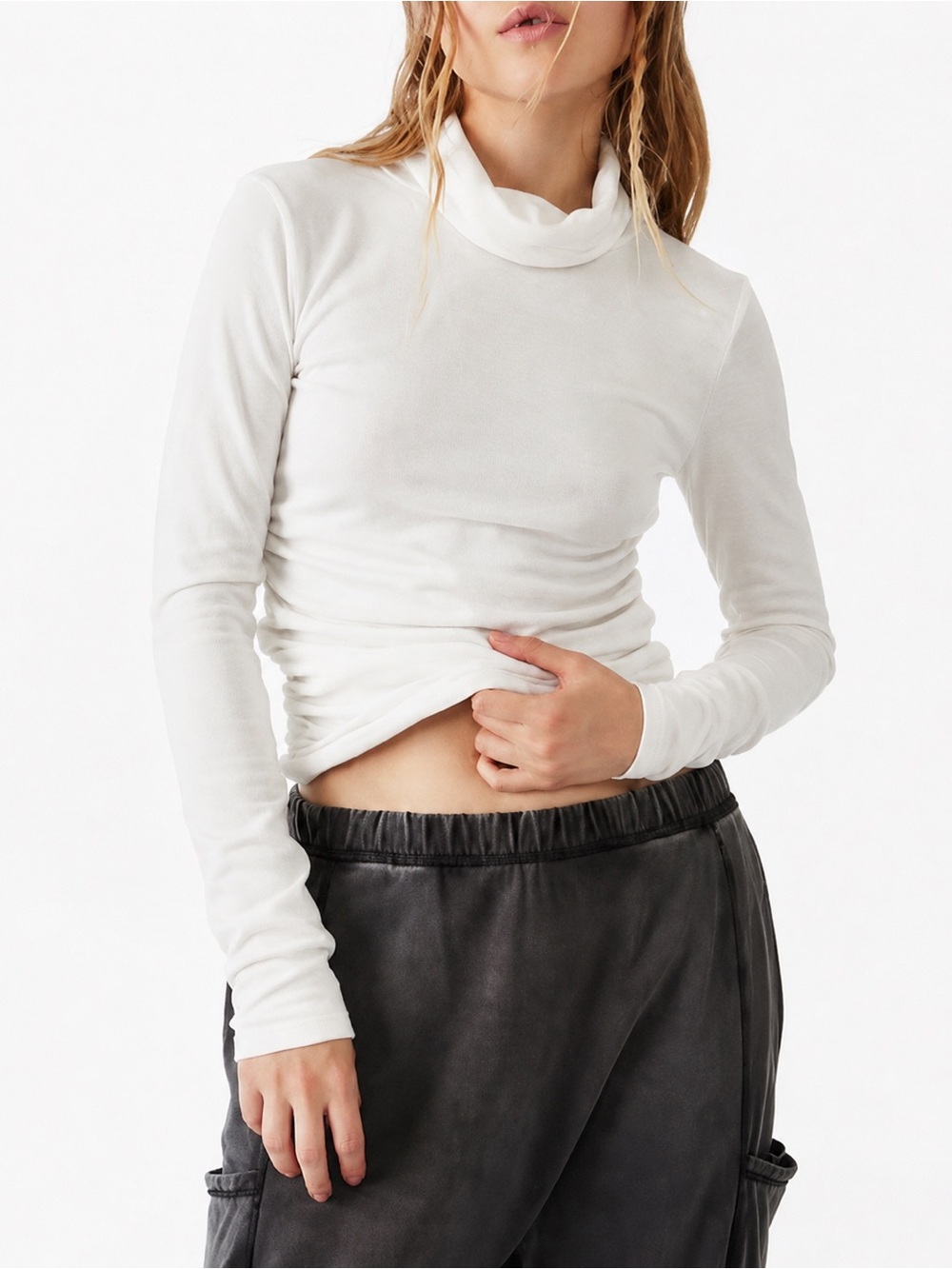 FP Movement Ruched Turtleneck Long Sleeve Top Women’s Size M Ivory